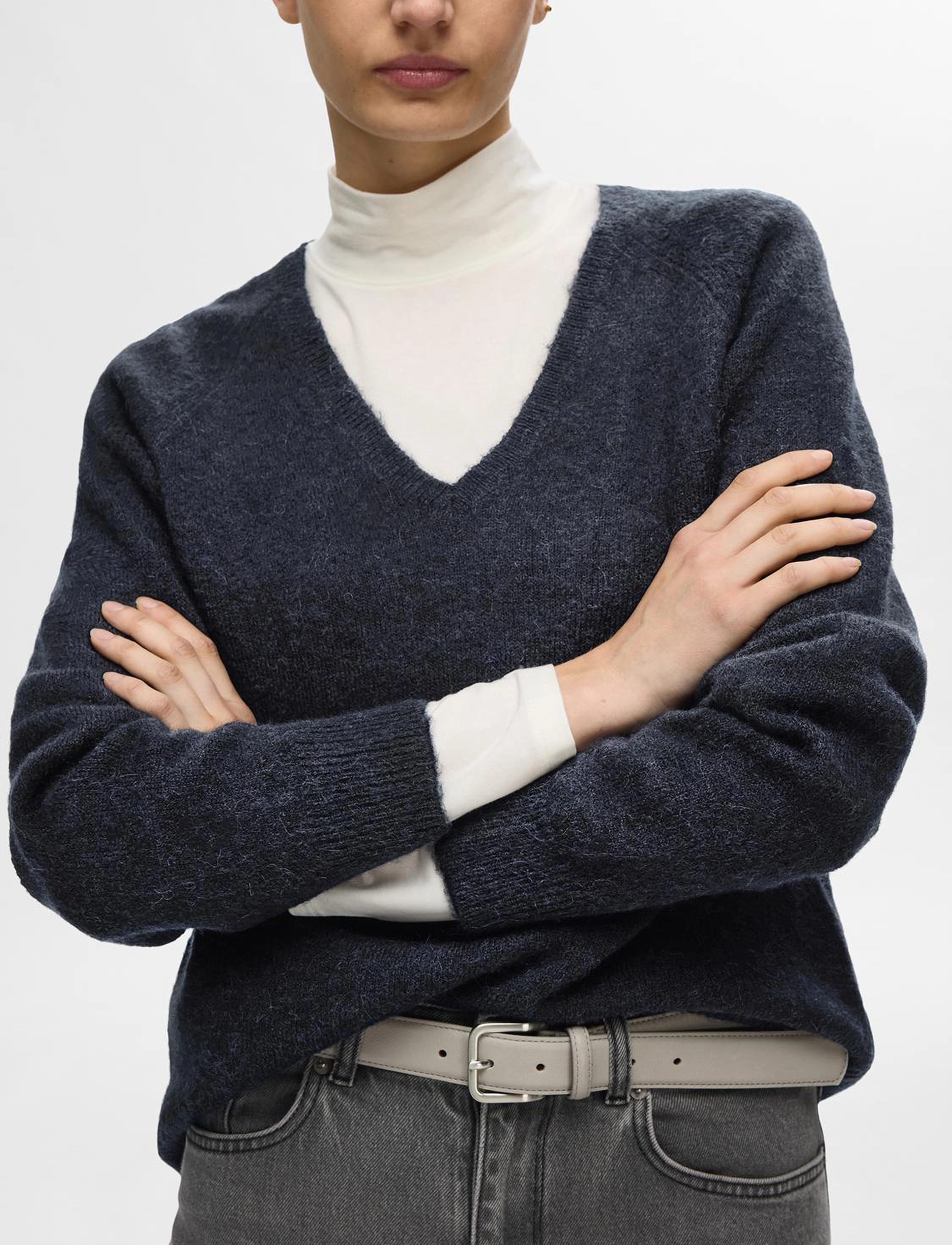 Selected - SLFLULU NEW LS KNIT V-NECK B NOOS - pullover - dark sapphire - 5