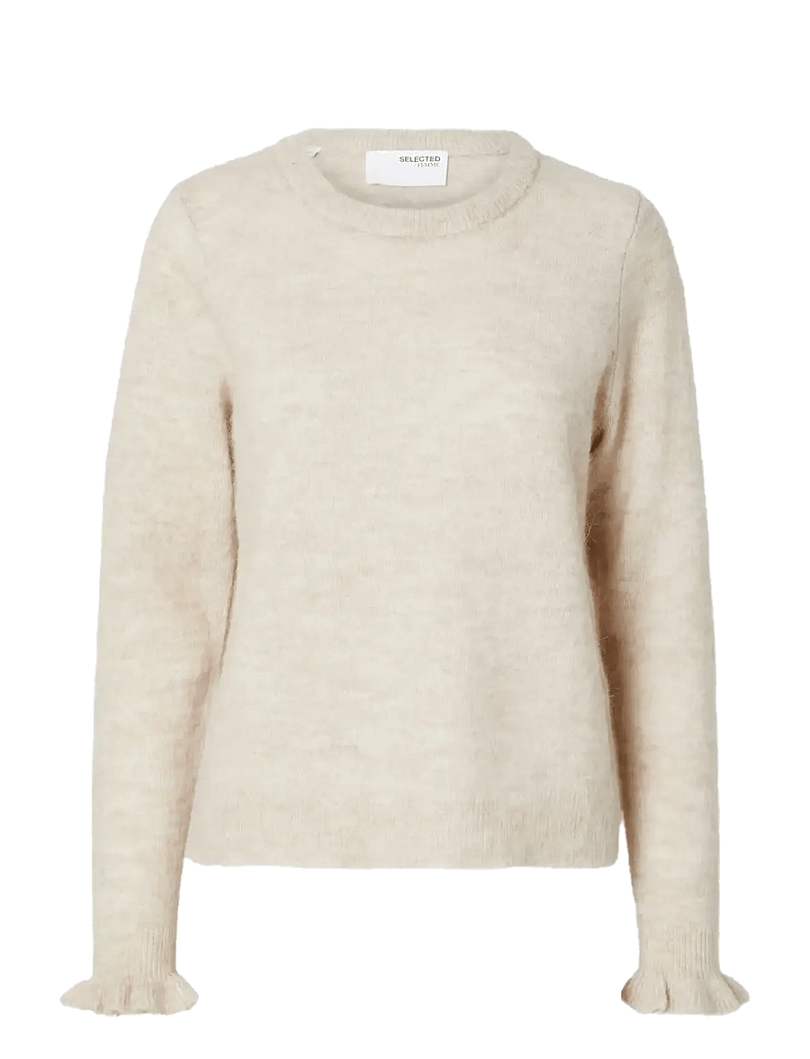 Selected - SLFLULU LS KNIT FRILL CUFF O-NECK NOOS - pullover - birch - 1
