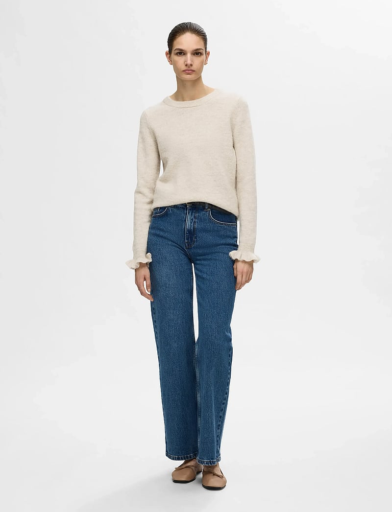 Selected - SLFLULU LS KNIT FRILL CUFF O-NECK NOOS - sviitrid - birch - 0