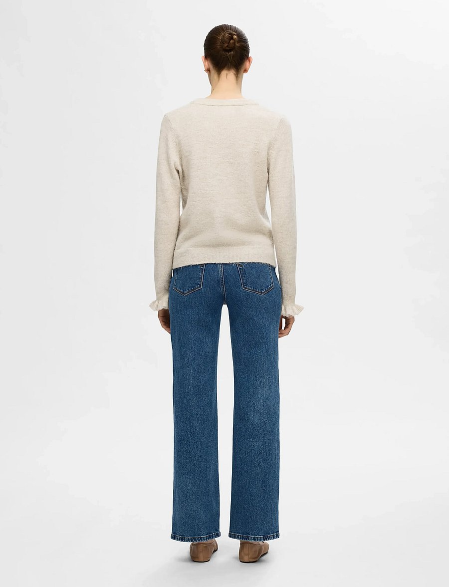 Selected - SLFLULU LS KNIT FRILL CUFF O-NECK NOOS - pullover - birch - 2