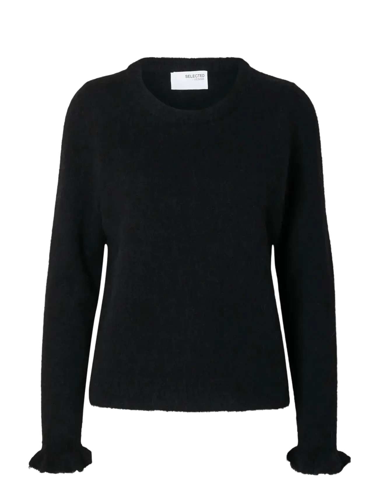 Selected - SLFLULU LS KNIT FRILL CUFF O-NECK NOOS - kampsunid - black - 1