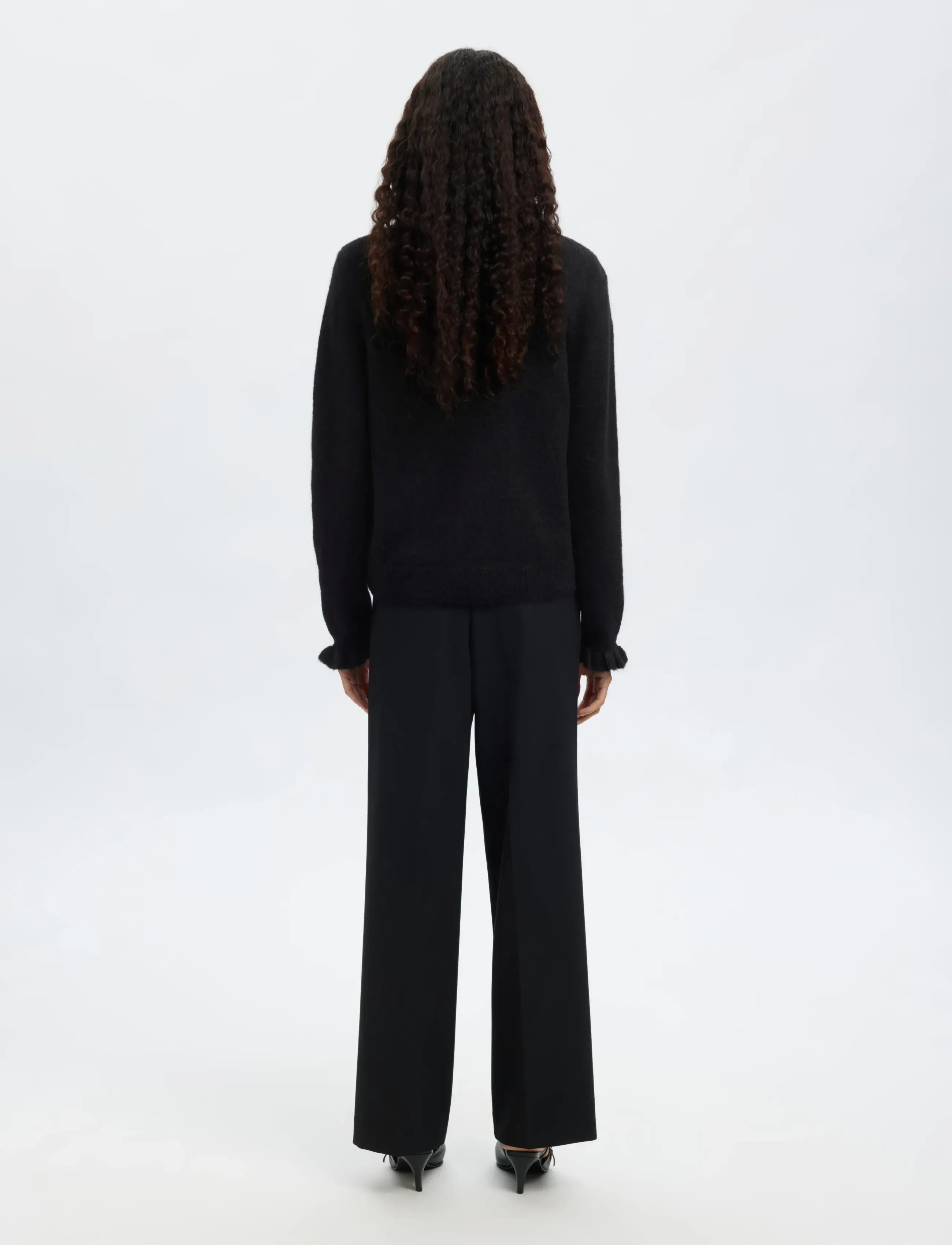 Selected - SLFLULU LS KNIT FRILL CUFF O-NECK NOOS - pulls - black - 2