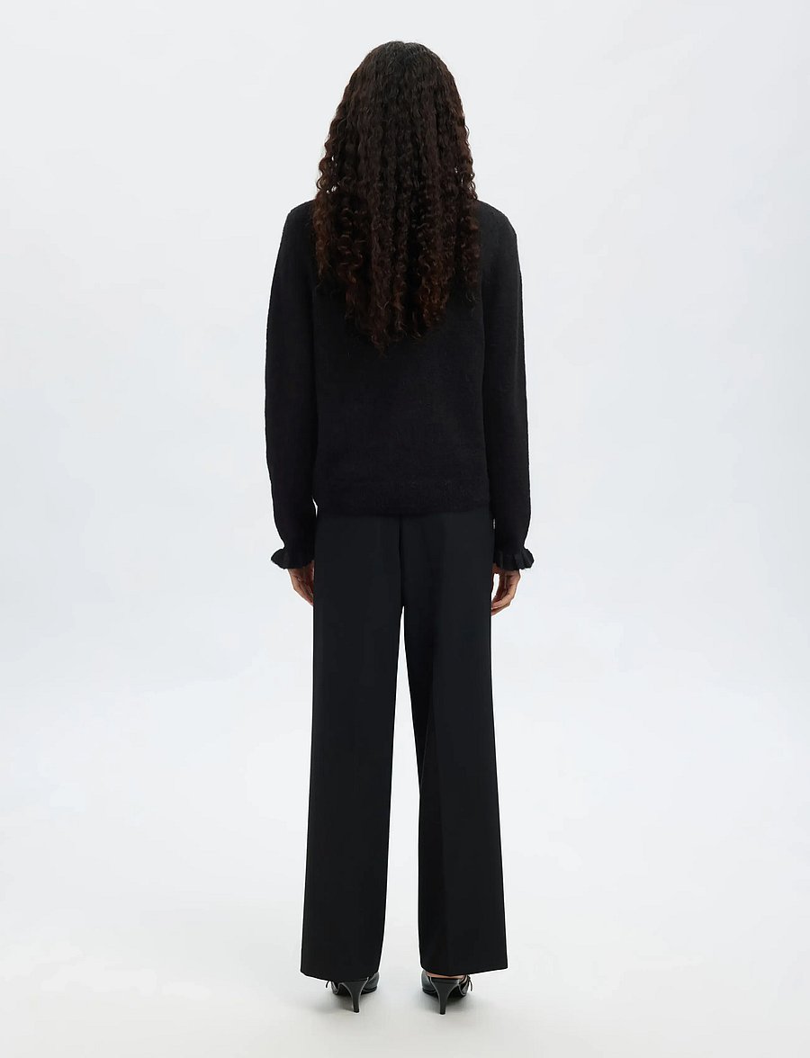 Selected - SLFLULU LS KNIT FRILL CUFF O-NECK NOOS - kampsunid - black - 2