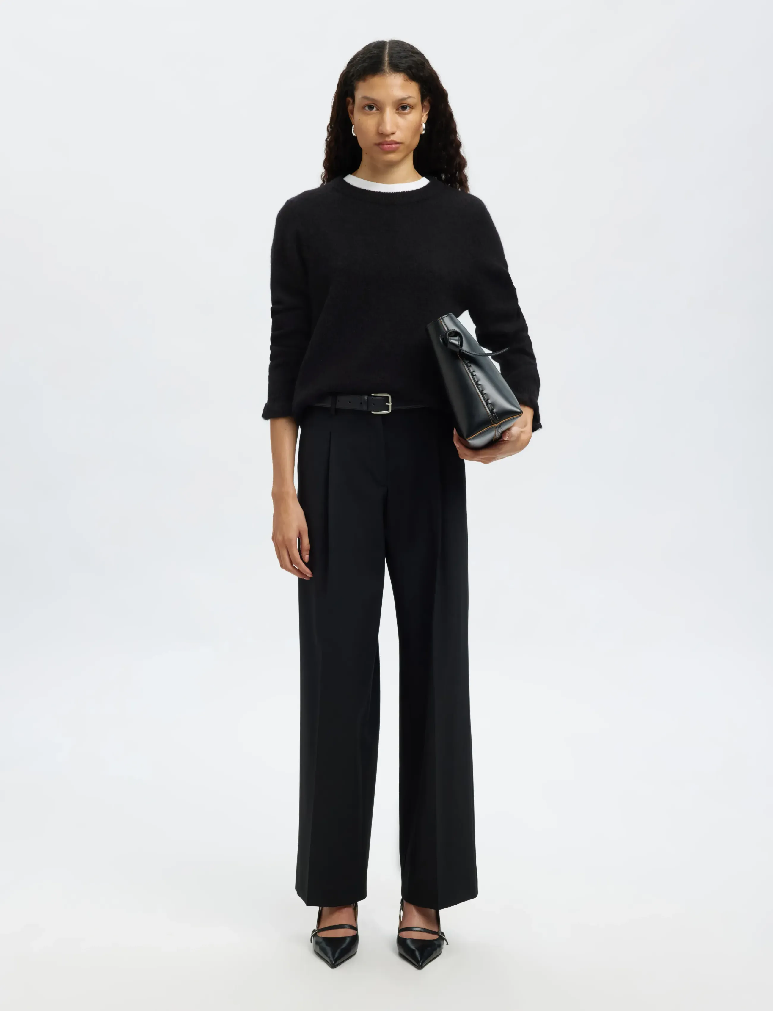 Selected - SLFLULU LS KNIT FRILL CUFF O-NECK NOOS - kampsunid - black - 3