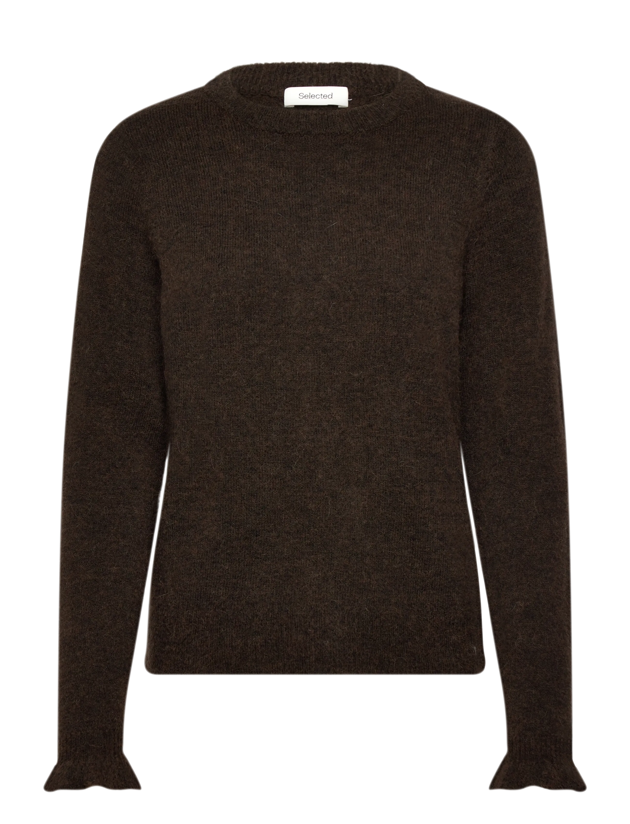 Selected SLFLULU LS KNIT FRILL CUFF O-NECK NOOS - Selected - DELICIOSO / brown