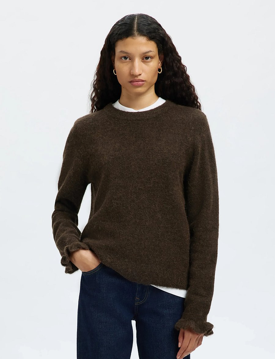 Selected - SLFLULU LS KNIT FRILL CUFF O-NECK NOOS - pullover - delicioso - 0