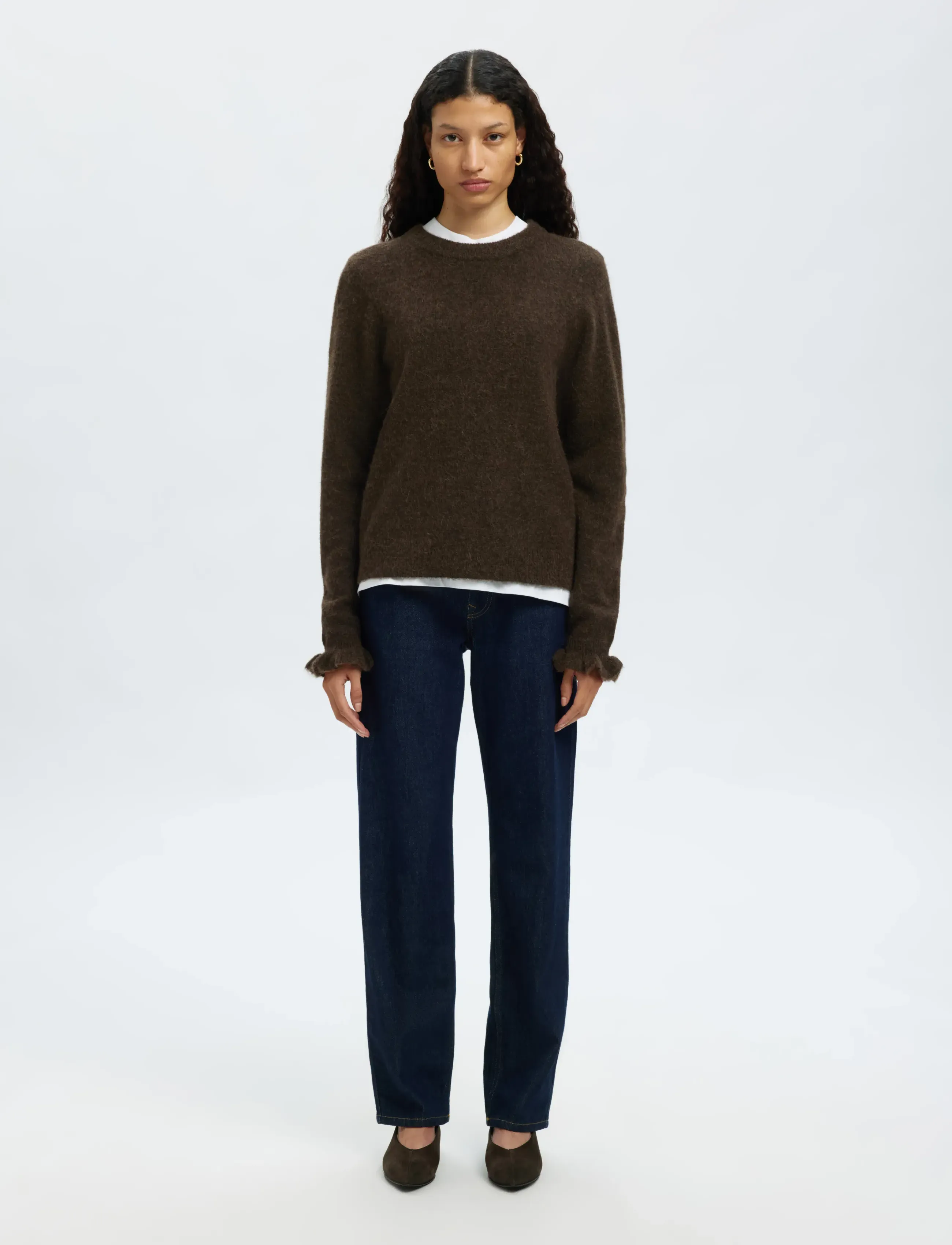 Selected - SLFLULU LS KNIT FRILL CUFF O-NECK NOOS - striktrøjer - delicioso - 4