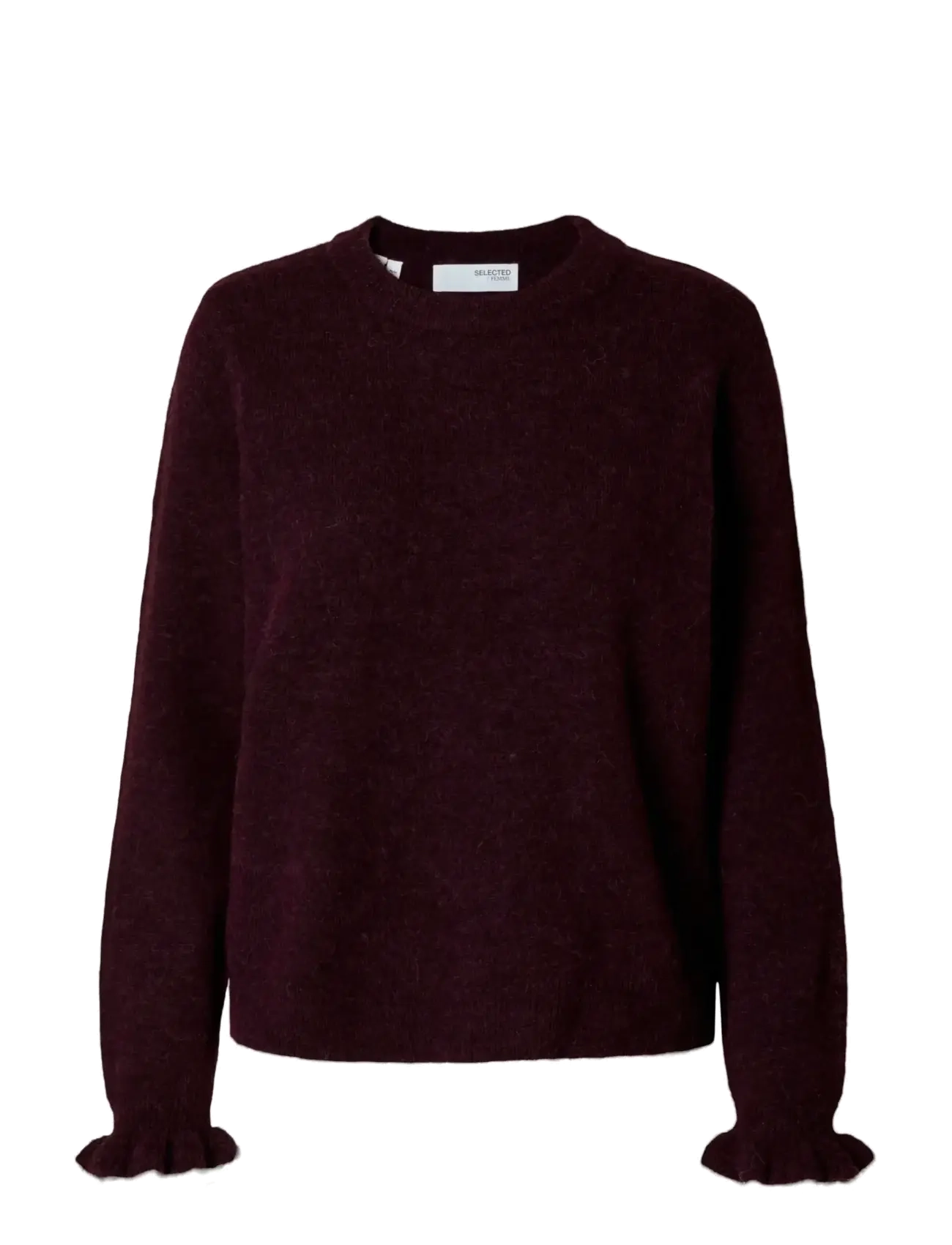 Selected SLFLULU LS KNIT FRILL CUFF O-NECK NOOS - Pullover - FIG / burgundy