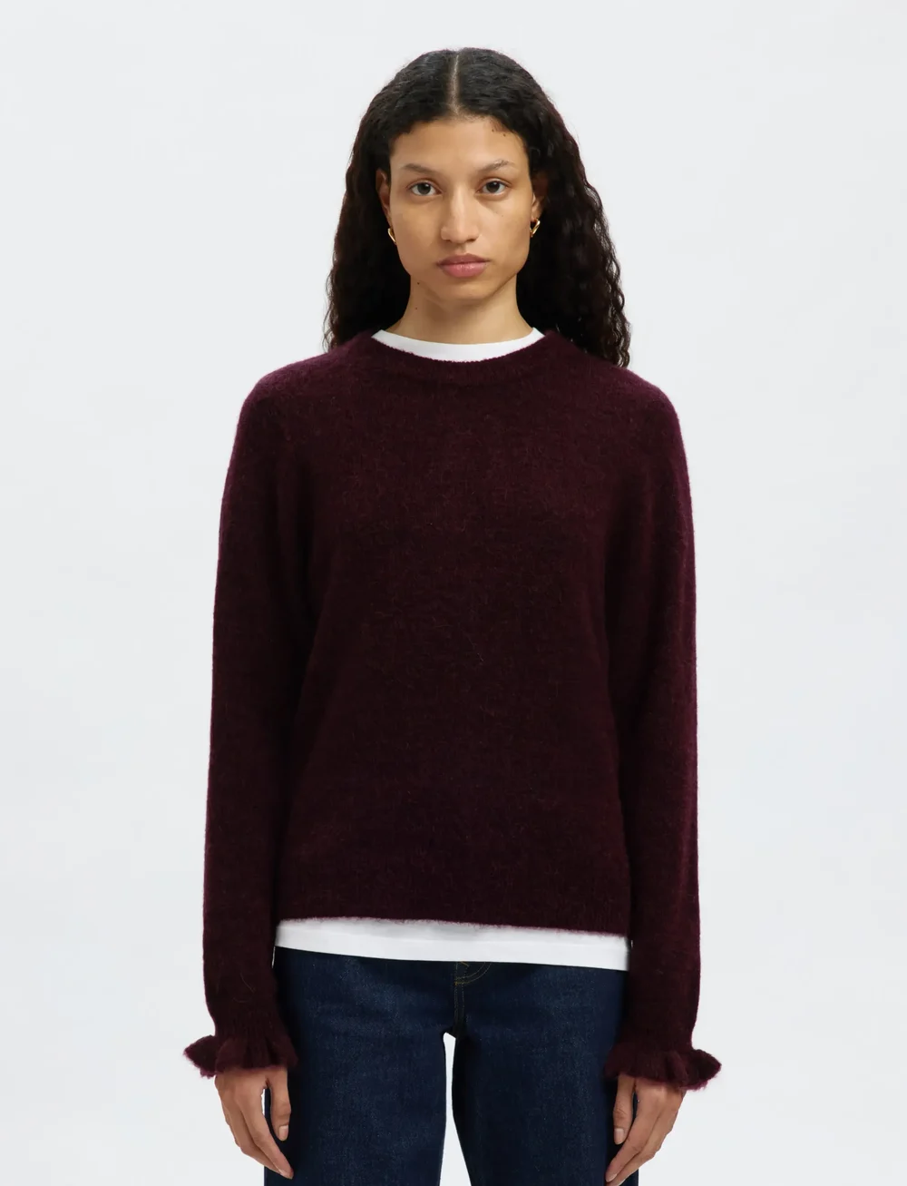 Selected - SLFLULU LS KNIT FRILL CUFF O-NECK NOOS - pullover - fig - 0