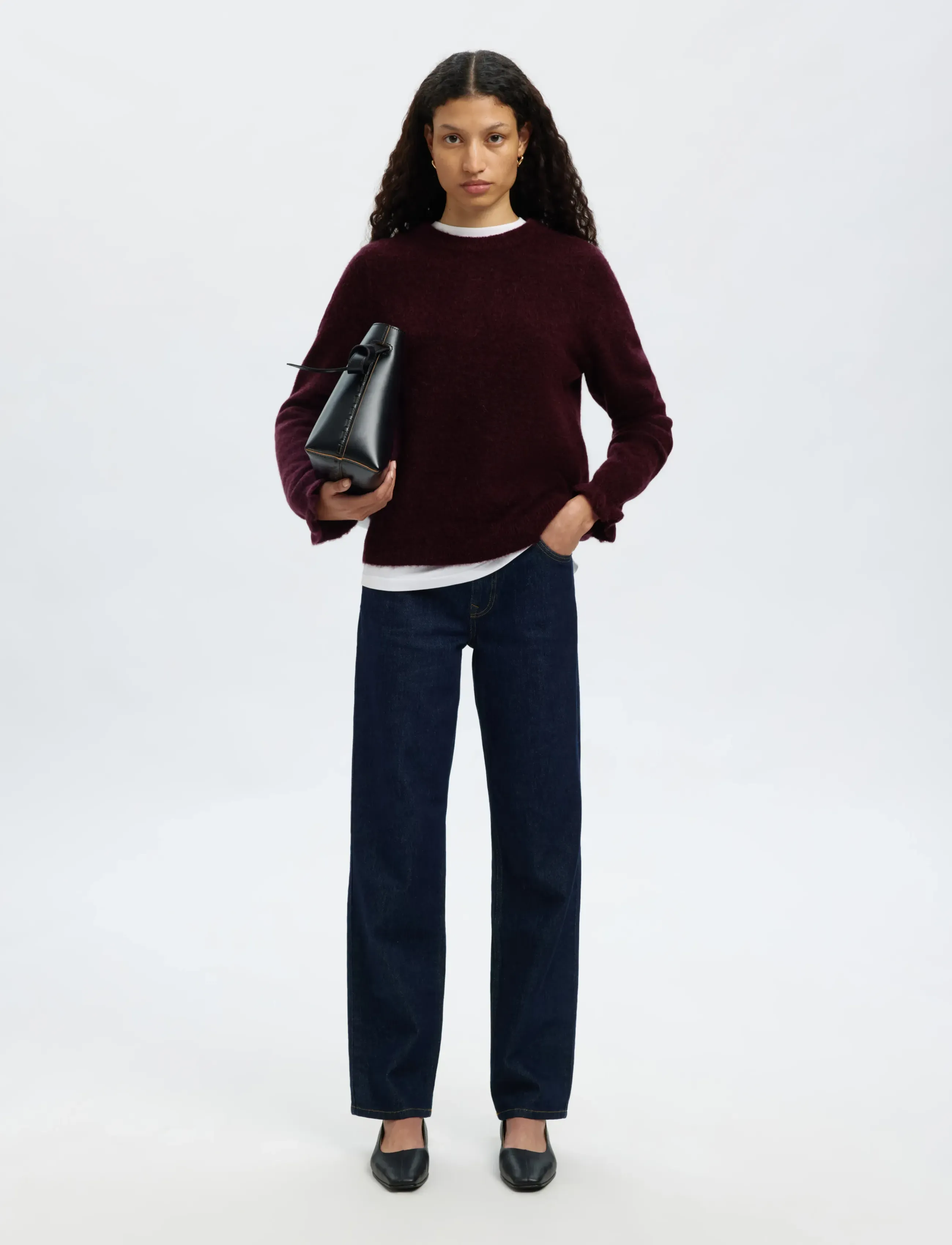 Selected - SLFLULU LS KNIT FRILL CUFF O-NECK NOOS - striktrøjer - fig - 3