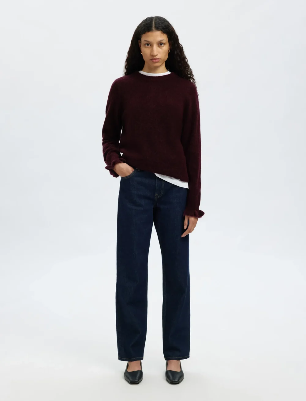 Selected - SLFLULU LS KNIT FRILL CUFF O-NECK NOOS - pullover - fig - 4