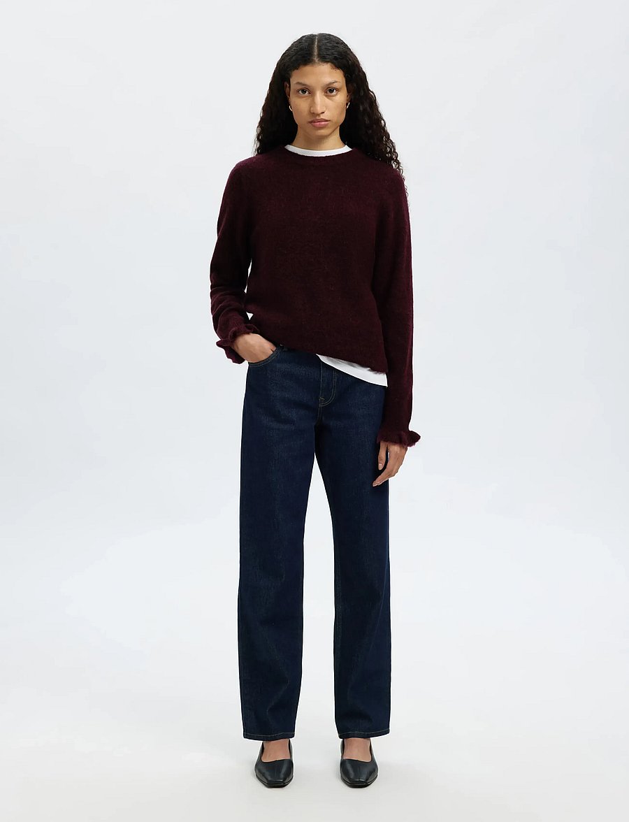 Selected - SLFLULU LS KNIT FRILL CUFF O-NECK NOOS - pullover - fig - 4