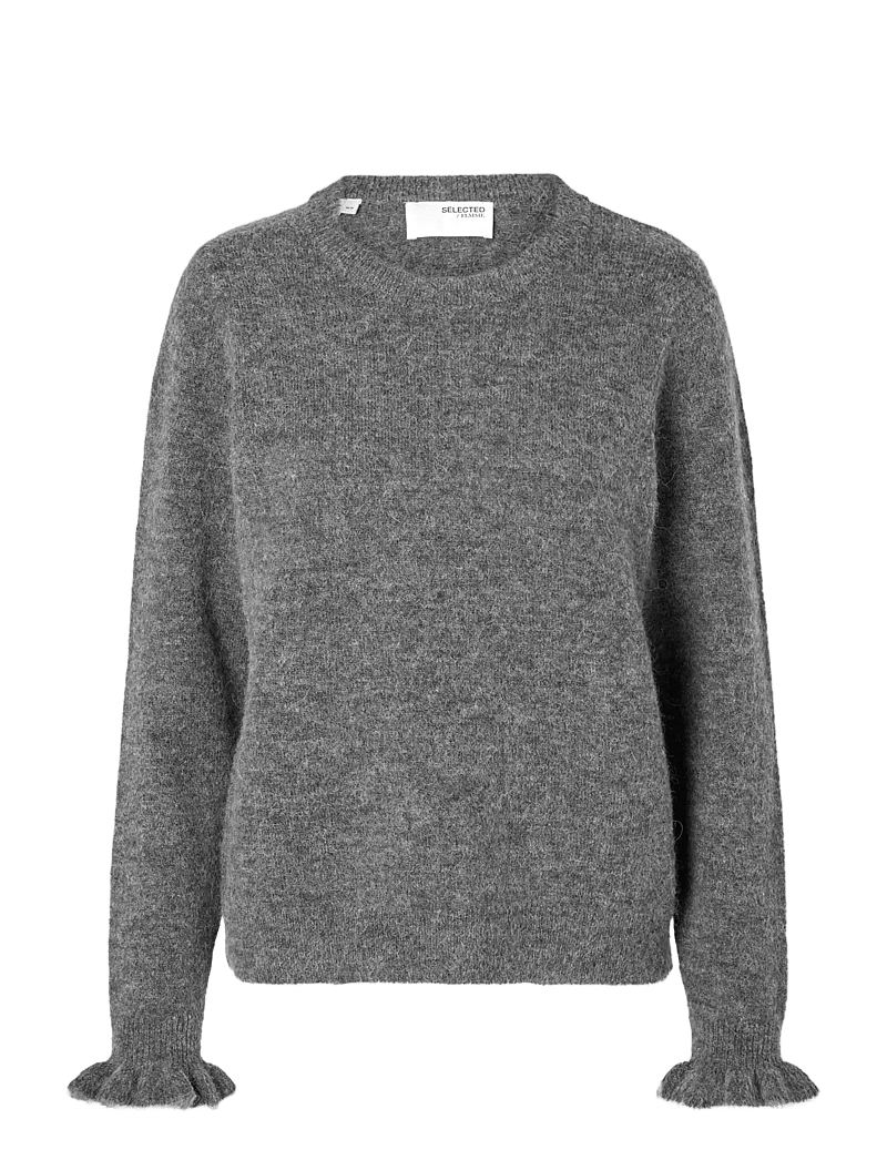 Selected - SLFLULU LS KNIT FRILL CUFF O-NECK NOOS - pullover - medium grey melange - 1
