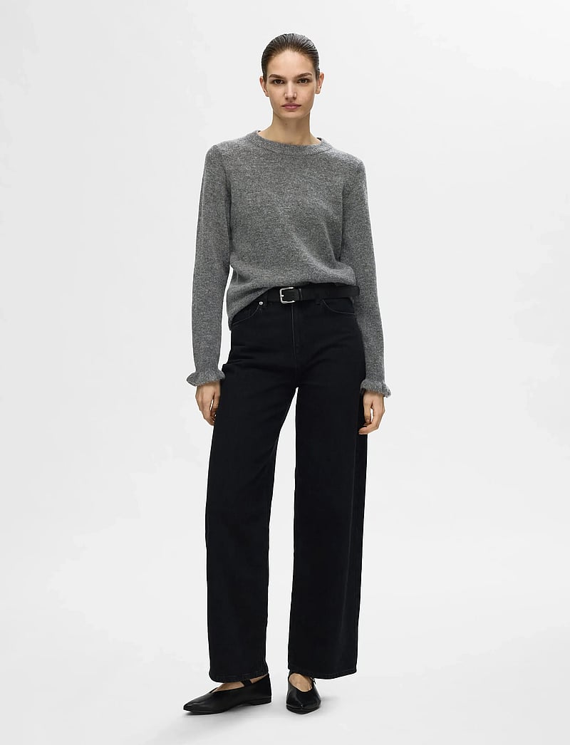 Selected - SLFLULU LS KNIT FRILL CUFF O-NECK NOOS - pullover - medium grey melange - 3