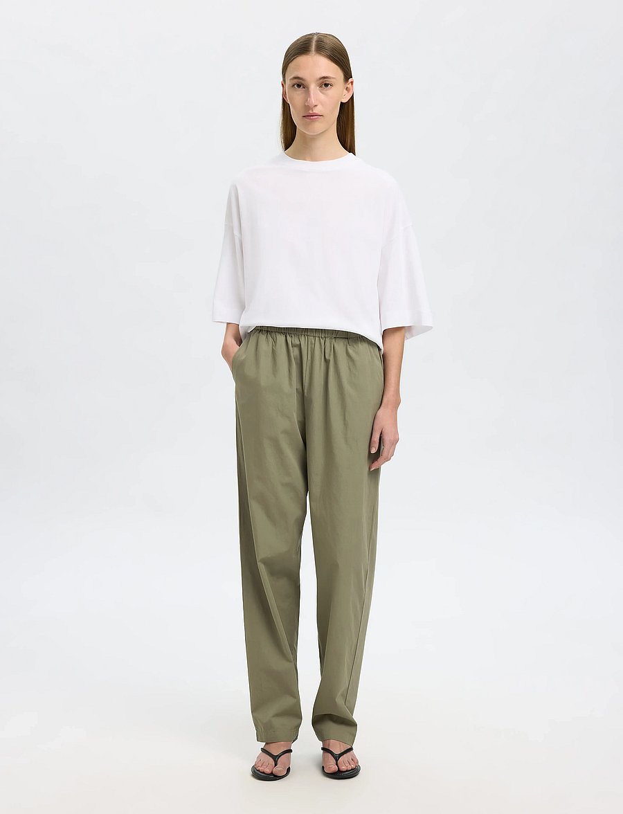 Selected - SLFBLAIR HW PANT B - hose mit geradem bein - vetiver - 4