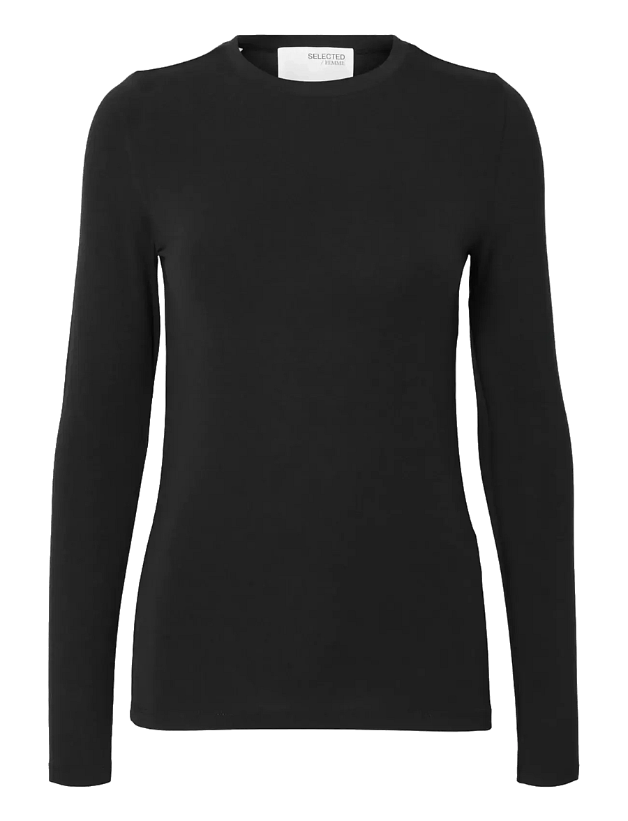 Selected - SLWMANJA LS O-NECK NOOS - langärmlige tops - black - 1