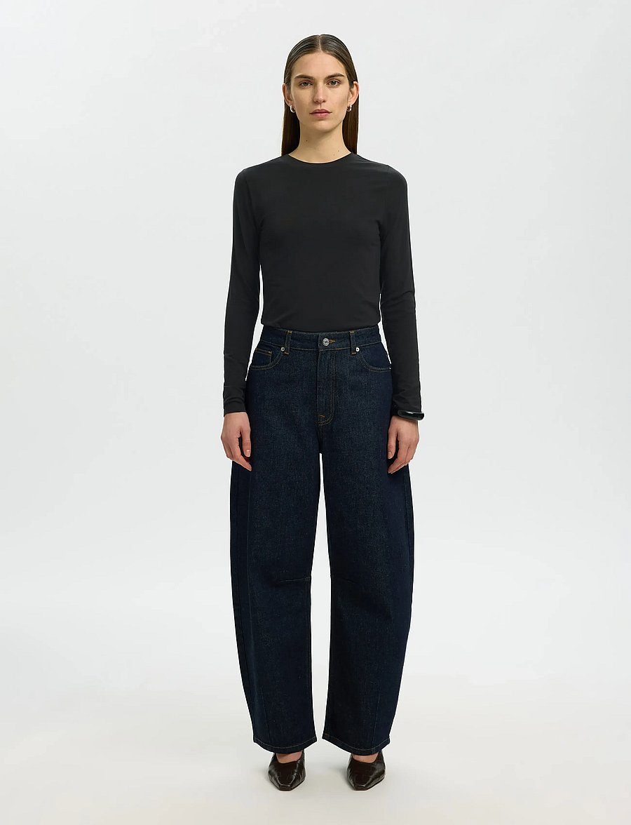Selected - SLWMANJA LS O-NECK NOOS - langärmlige tops - black - 3