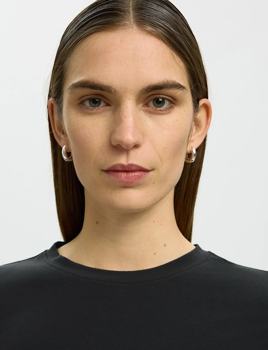 Selected - SLWMANJA LS O-NECK NOOS - langärmlige tops - black - 4