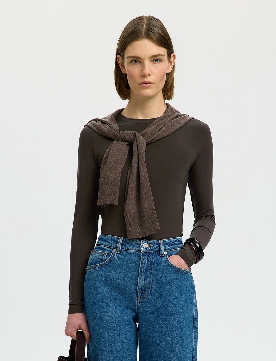 Selected - SLWMANJA LS O-NECK NOOS - long-sleeved tops - delicioso - 0