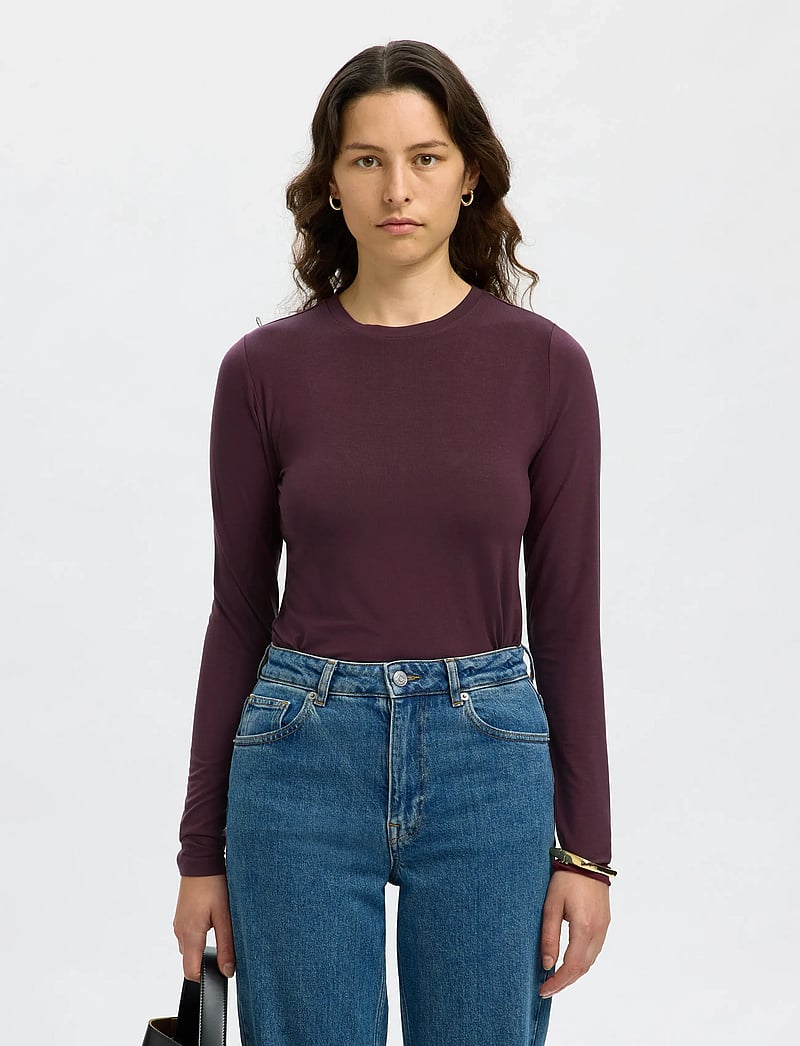 Selected - SLFMANJA LS O-NECK NOOS - langärmlige tops - fig - 0