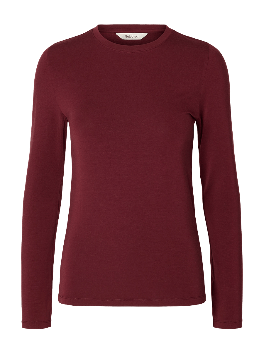 Selected - SLWMANJA LS O-NECK NOOS - langärmlige tops - tawny port - 1