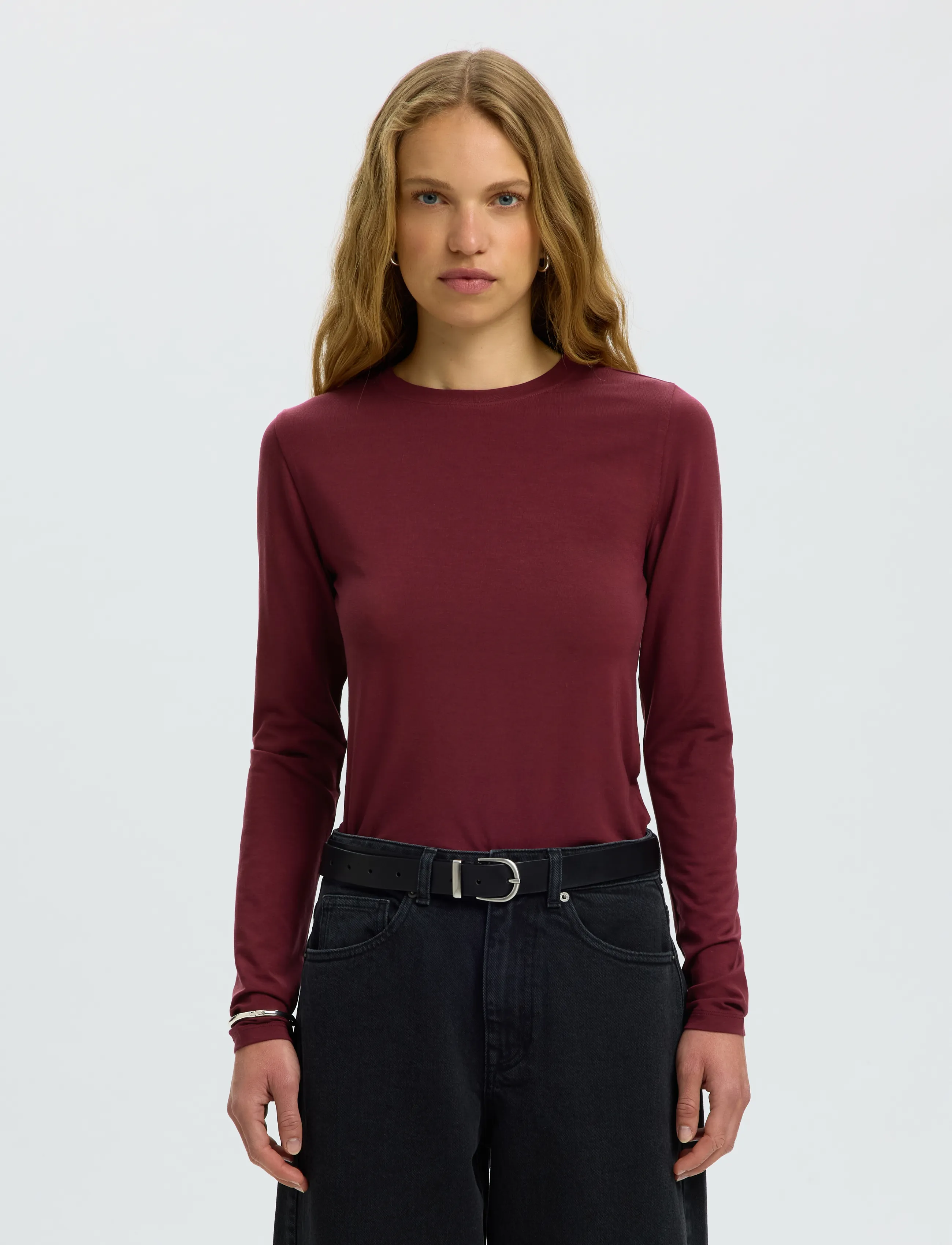 Selected SLWMANJA LS O-NECK NOOS - Long-sleeved tops - TAWNY PORT / burgundy