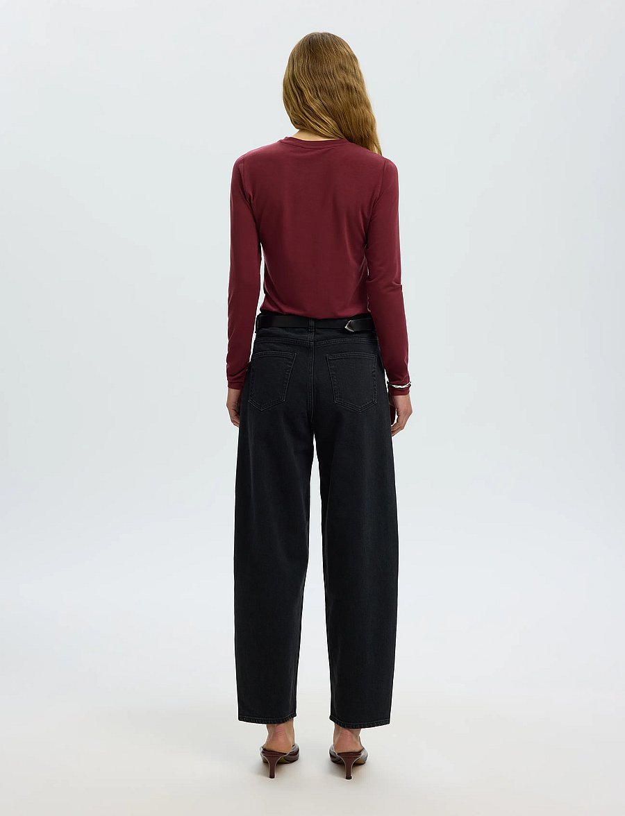 Selected - SLWMANJA LS O-NECK NOOS - langärmlige tops - tawny port - 2