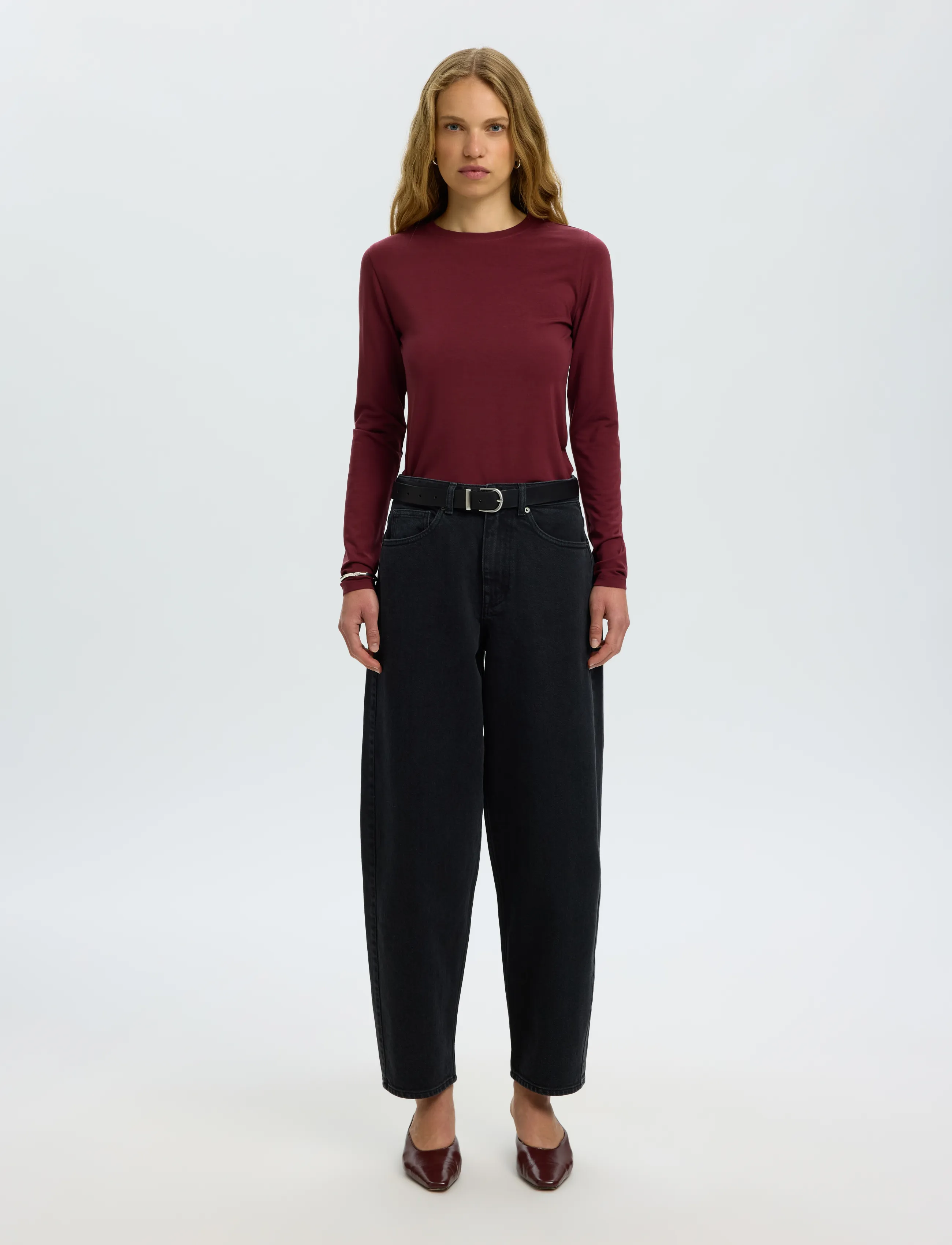 Selected - SLWMANJA LS O-NECK NOOS - pikkade varrukatega alussärgid - tawny port - 3