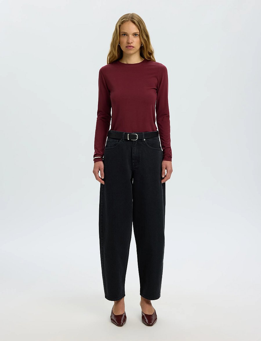 Selected - SLWMANJA LS O-NECK NOOS - langärmlige tops - tawny port - 3