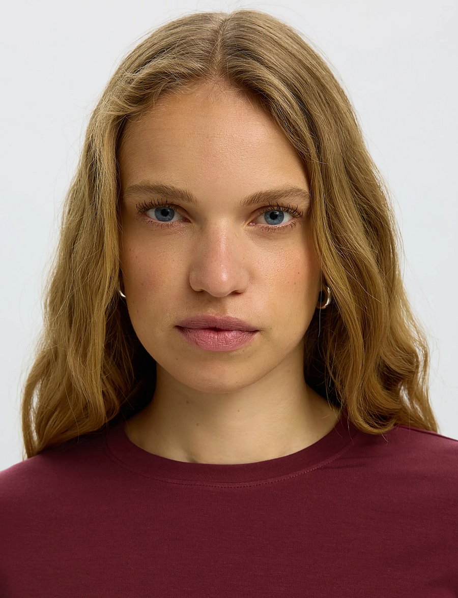 Selected - SLWMANJA LS O-NECK NOOS - langärmlige tops - tawny port - 4