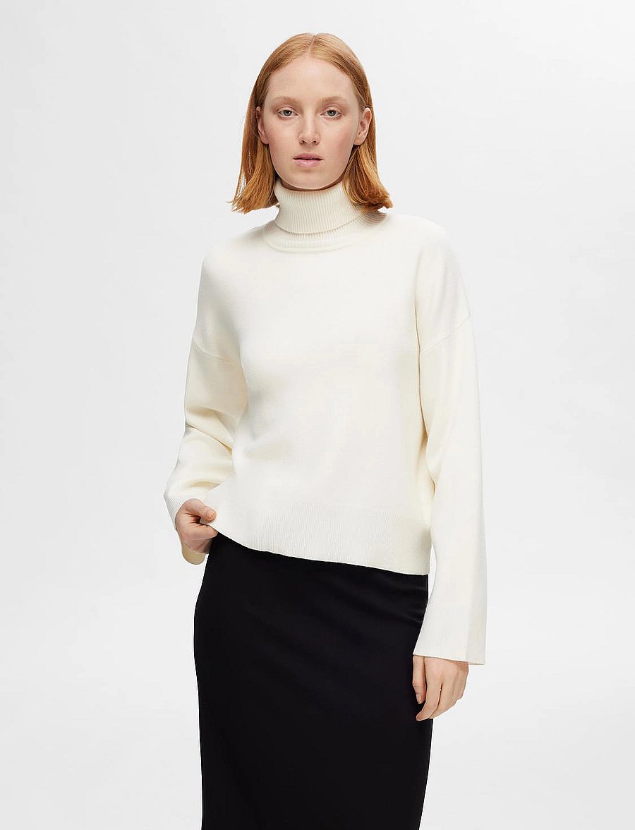 Selected - SLFKAMMA LS KNIT ROLL NECK NOOS - rullekraver - birch - 0