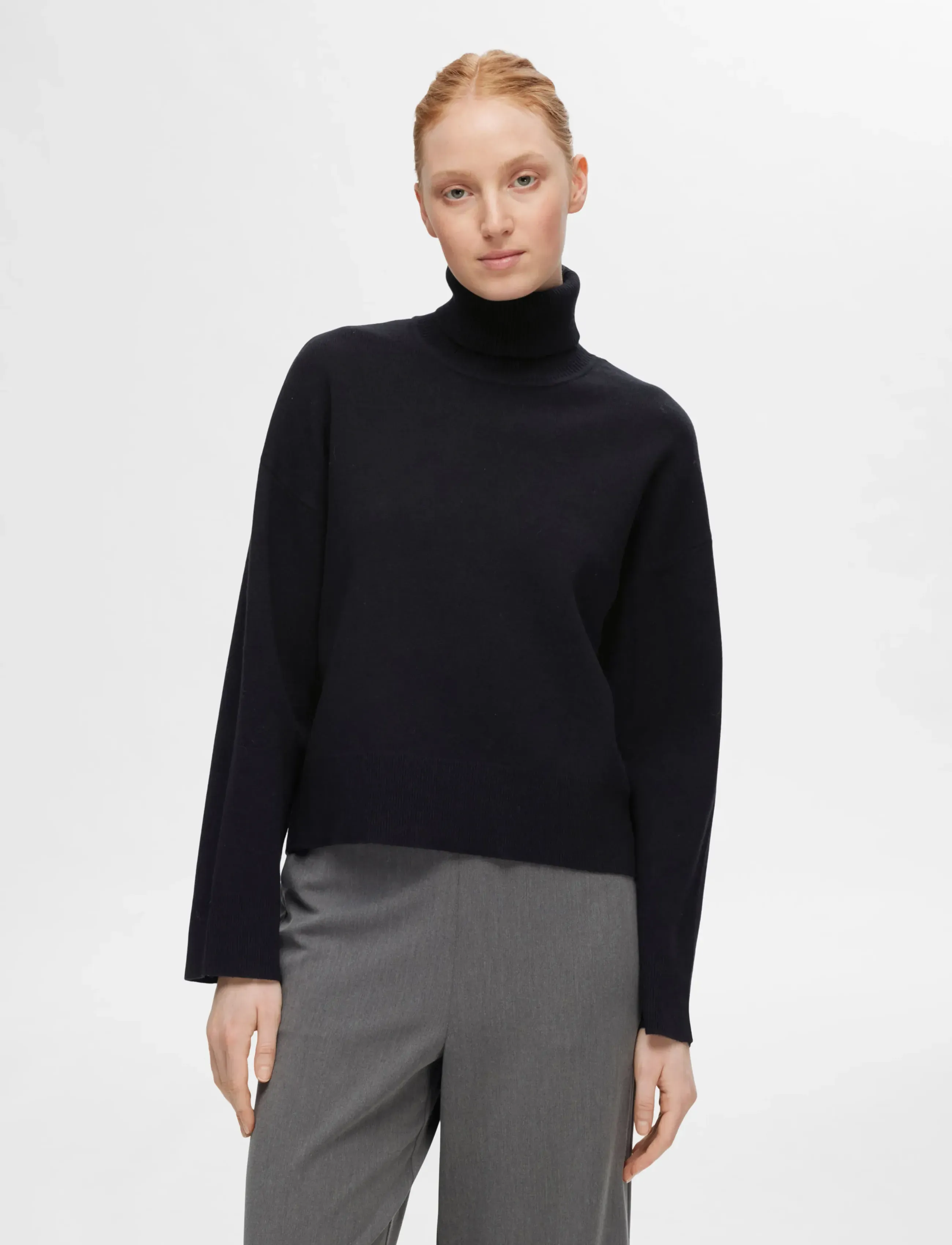 Selected Slfkamma Ls Knit Roll Neck Noos, L, Black, Strik > Rullekrave, Dame