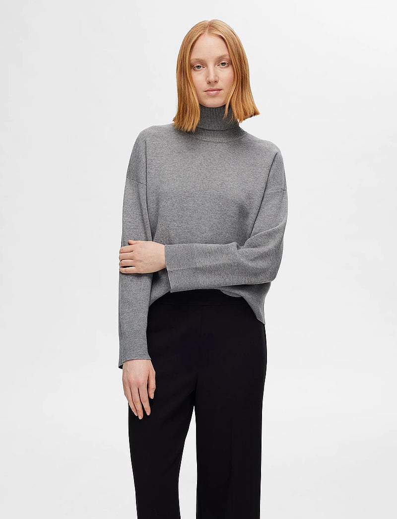 Selected - SLFKAMMA LS KNIT ROLL NECK NOOS - rullekraver - medium grey melange - 0