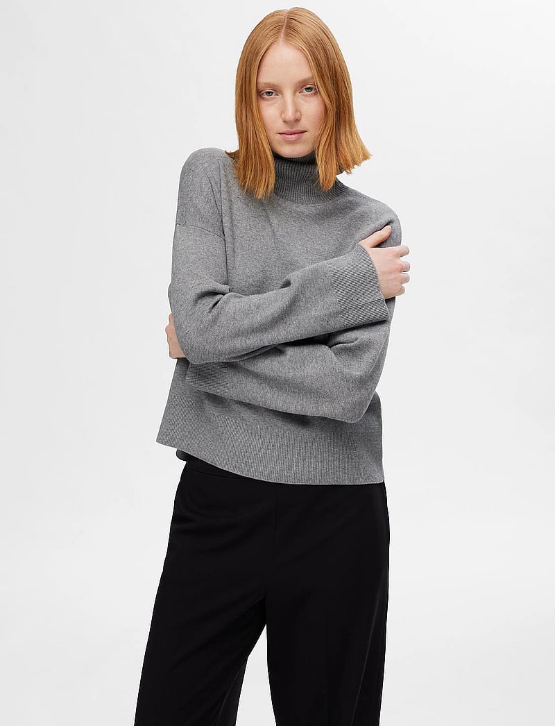 Selected - SLFKAMMA LS KNIT ROLL NECK NOOS - rullekraver - medium grey melange - 4