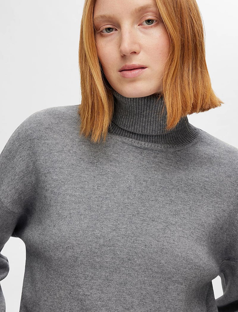 Selected - SLFKAMMA LS KNIT ROLL NECK NOOS - rullekraver - medium grey melange - 5