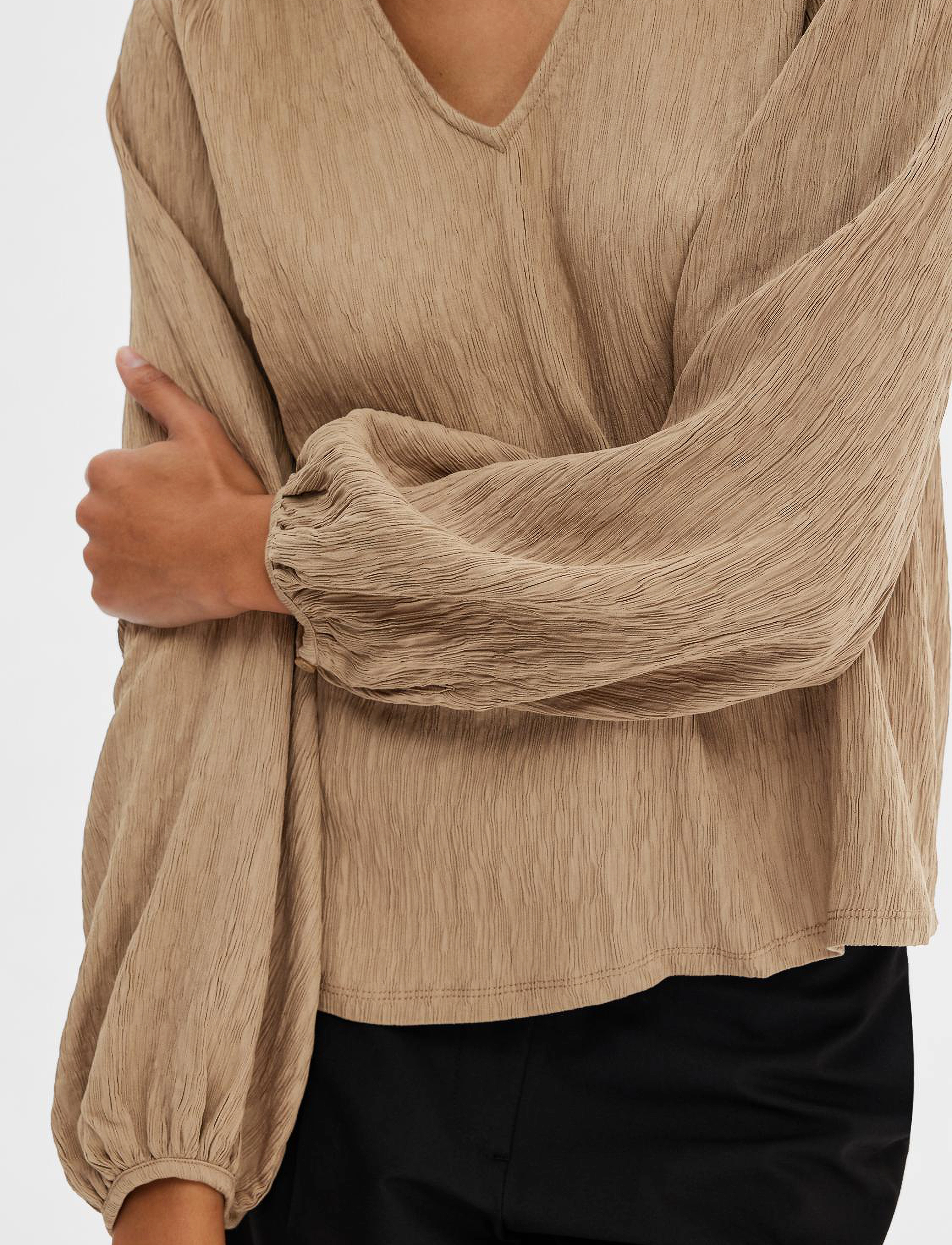 Selected - SLFQUINN LS TOP AT - greige - 3