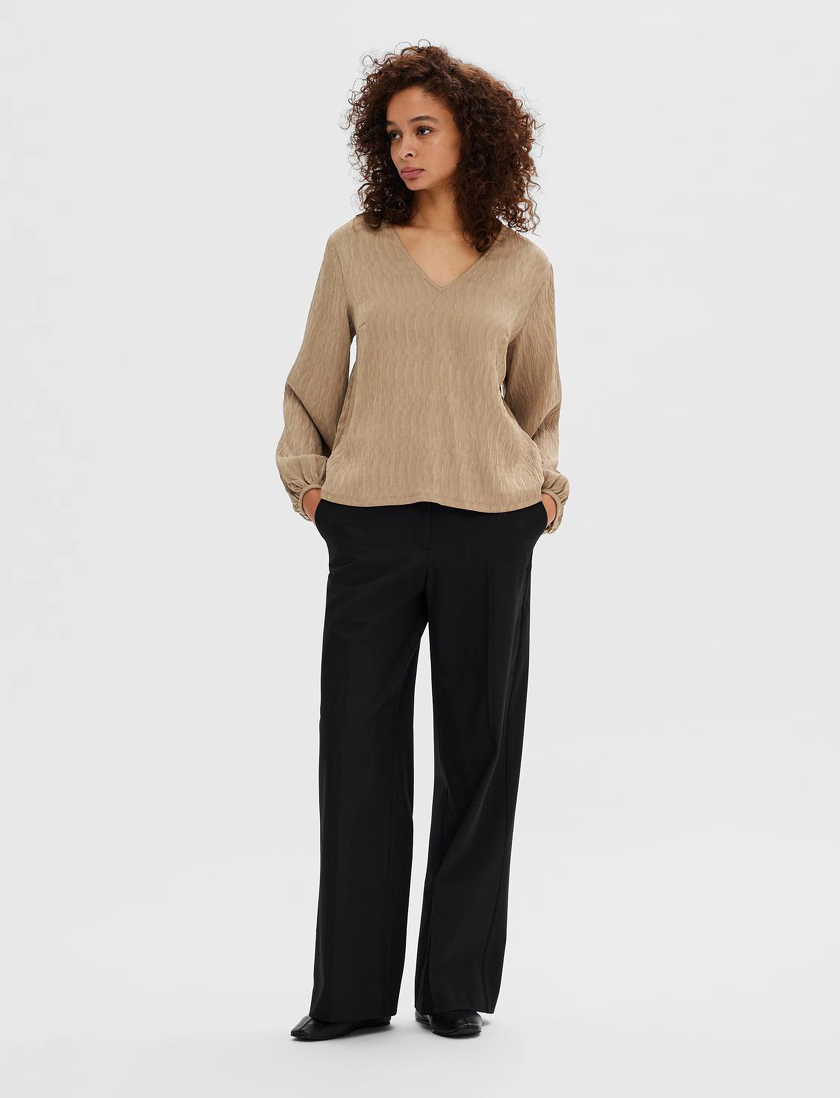Selected - SLFQUINN LS TOP AT - greige - 4