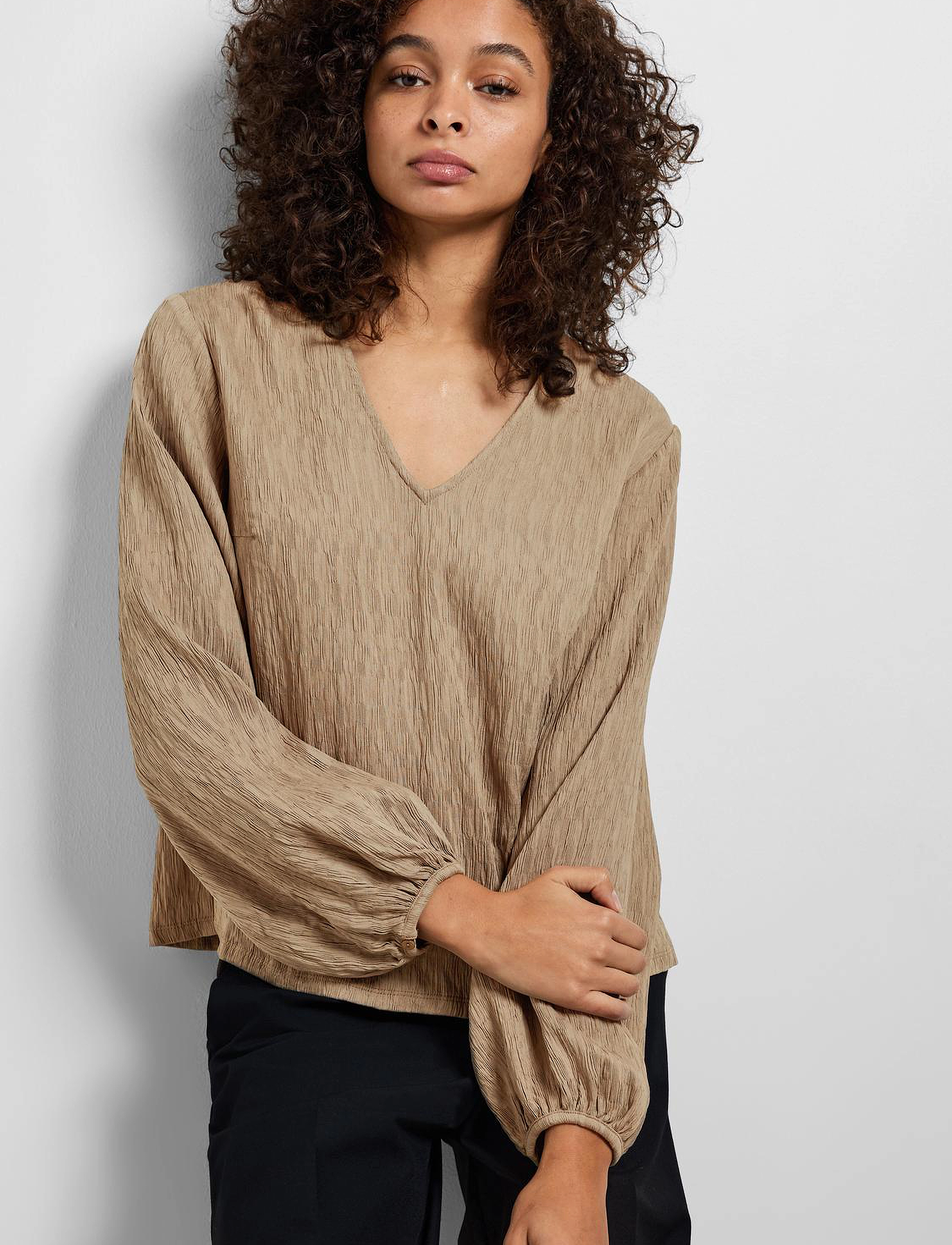 Selected - SLFQUINN LS TOP AT - greige - 5