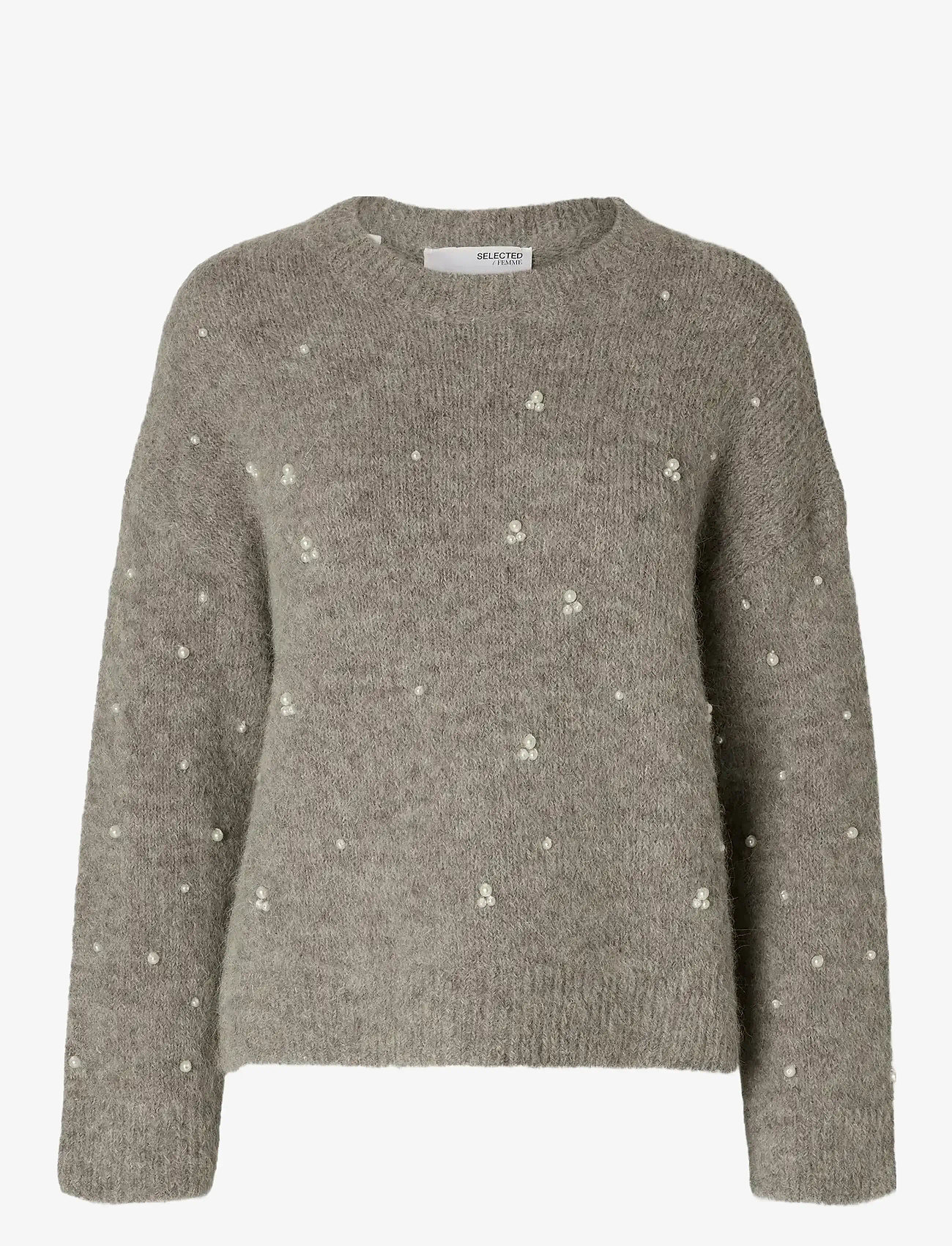 Selected - SLFGABELLA LS PEARL KNIT EX - stickade tröjor - steel gray - 0