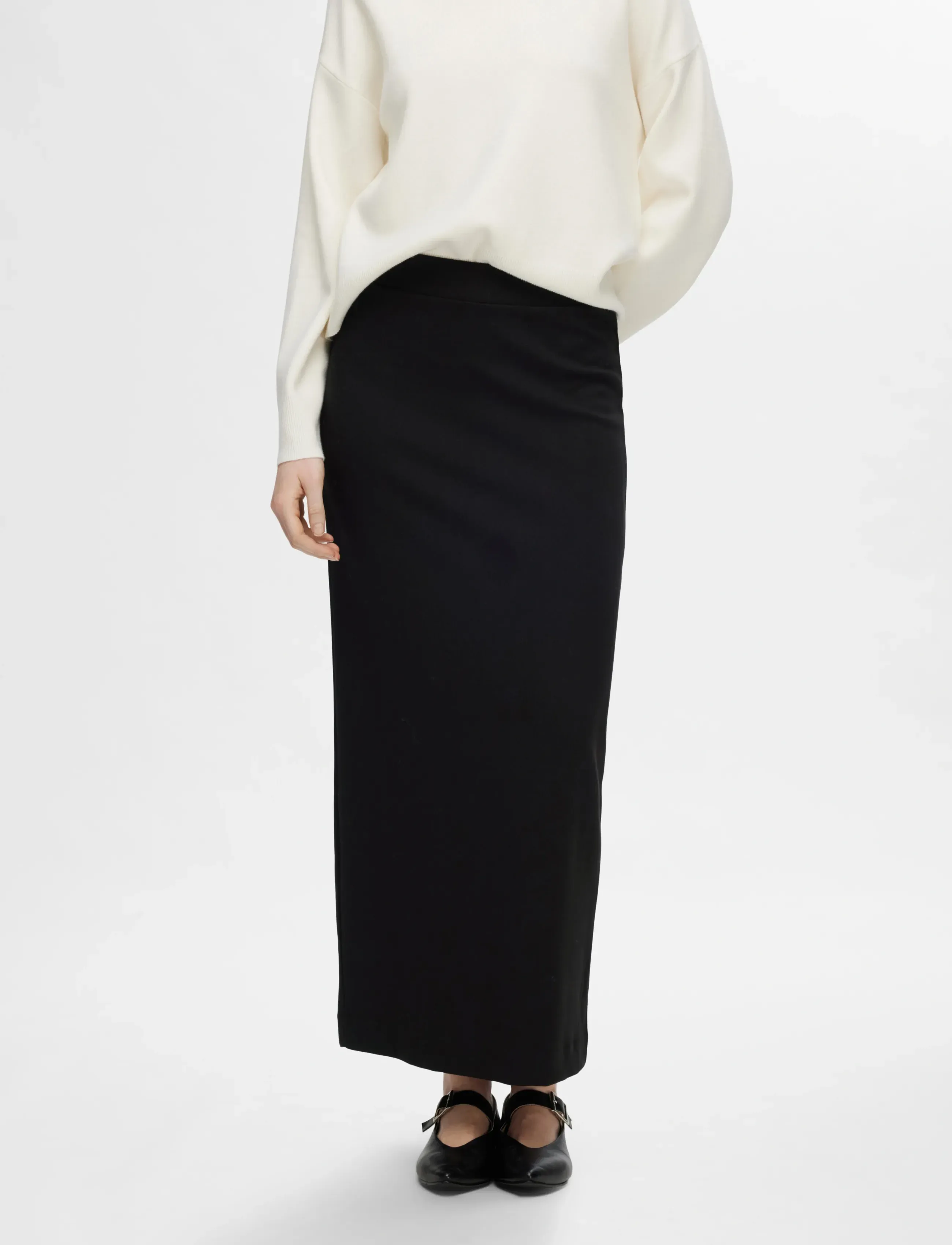 Selected SLFSHELLY MW ANKLE SKIRT NOOS - Maxi skirts - BLACK / black