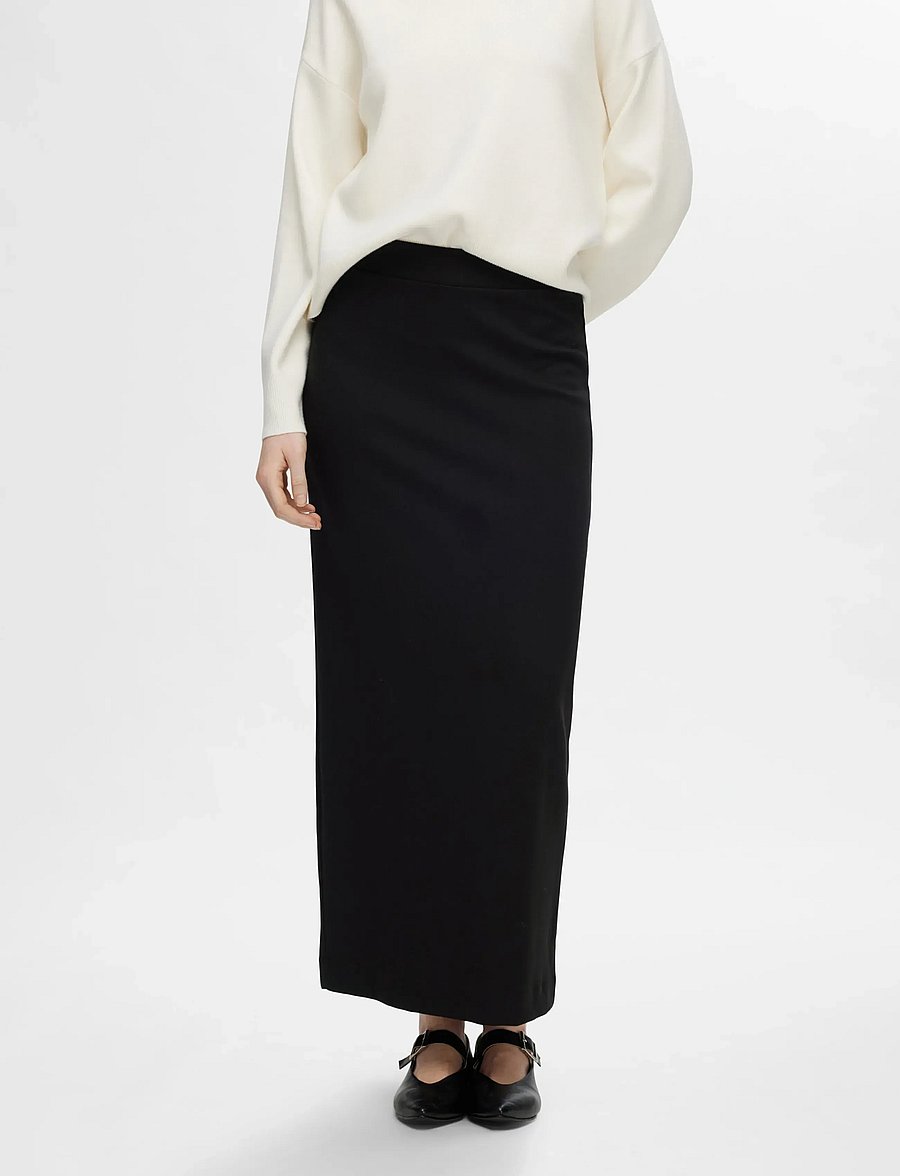 Selected - SLFSHELLY MW ANKLE SKIRT NOOS - maxi röcke - black - 0