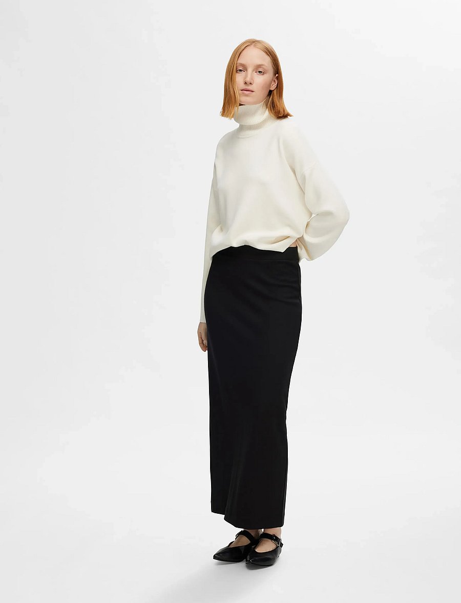 Selected - SLFSHELLY MW ANKLE SKIRT NOOS - maxi röcke - black - 5