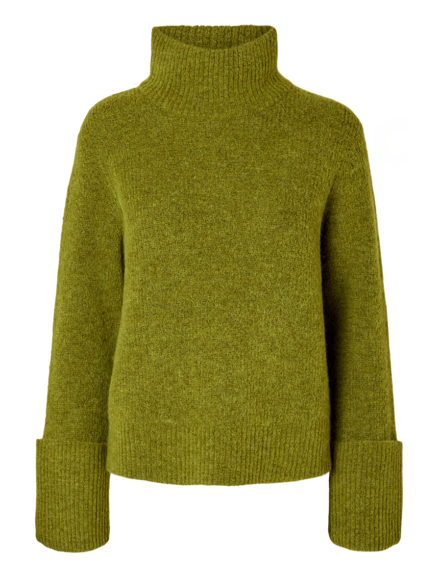 Selected - SLWSIA RAS LS KNIT HIGH NECK NOOS - polotröjor - cardamom seed - 1