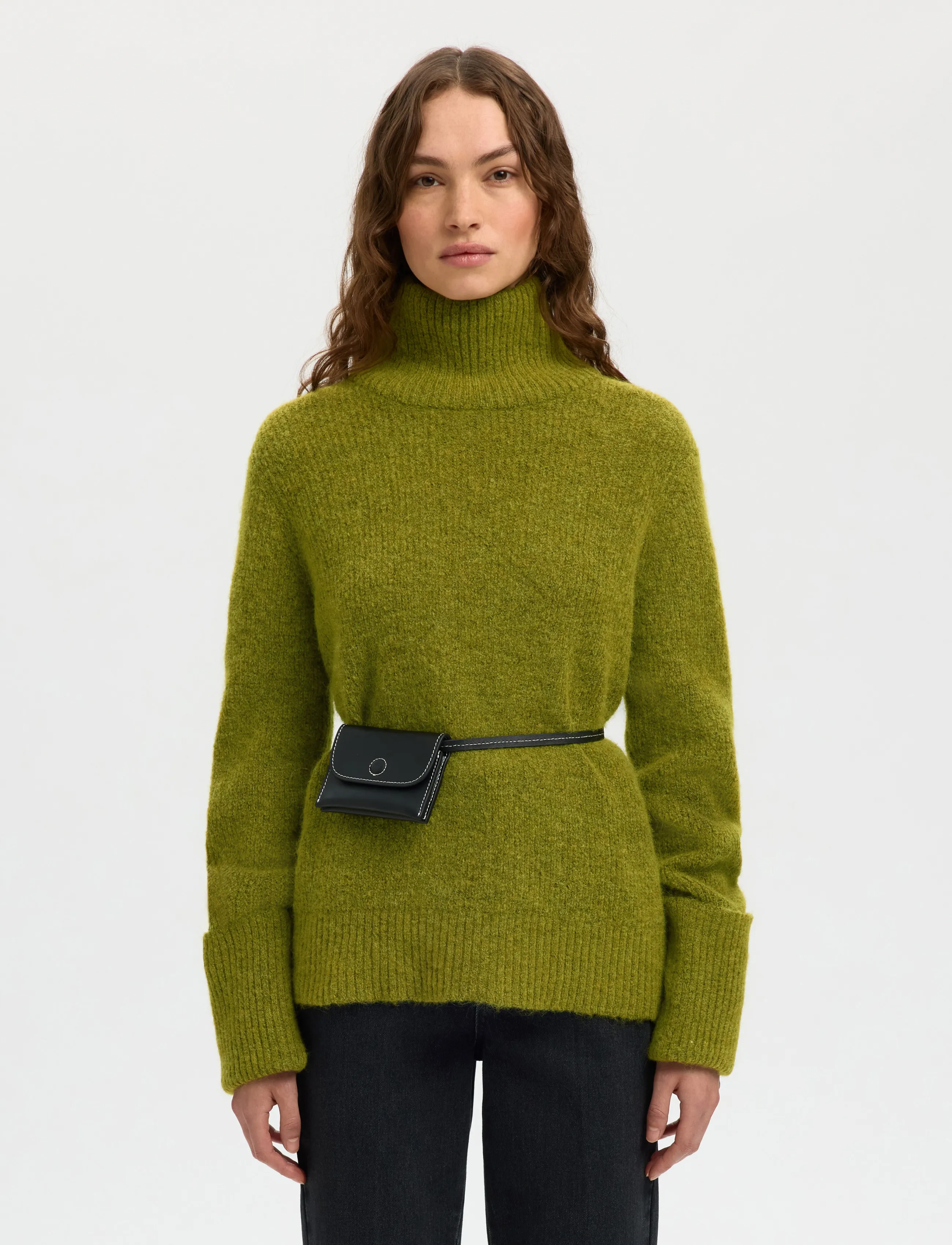 Selected - SLWSIA RAS LS KNIT HIGH NECK NOOS - polotröjor - cardamom seed - 0