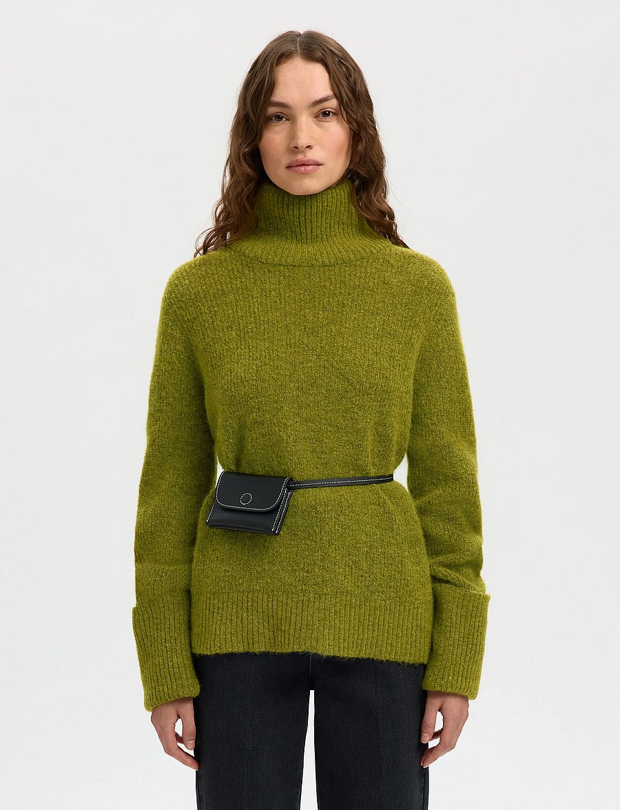 Selected - SLWSIA RAS LS KNIT HIGH NECK NOOS - polotröjor - cardamom seed - 0