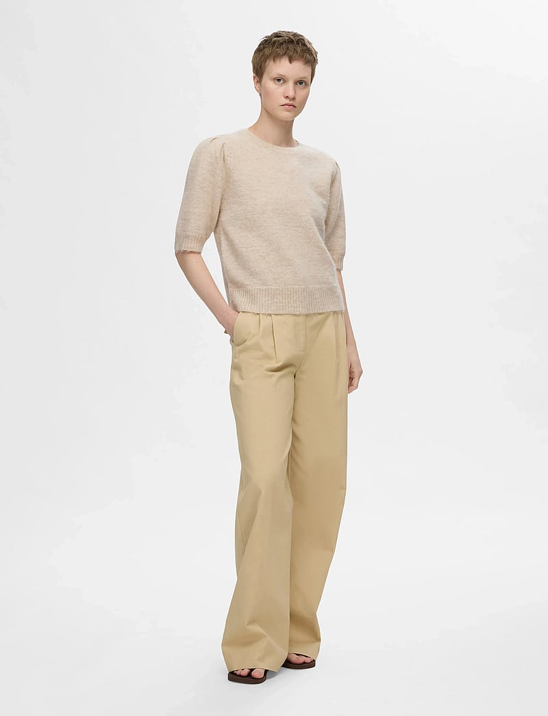 Selected - SLFLULU SS OPEN BACK KNIT O-NECK NOOS - stickade tröjor - birch - 4