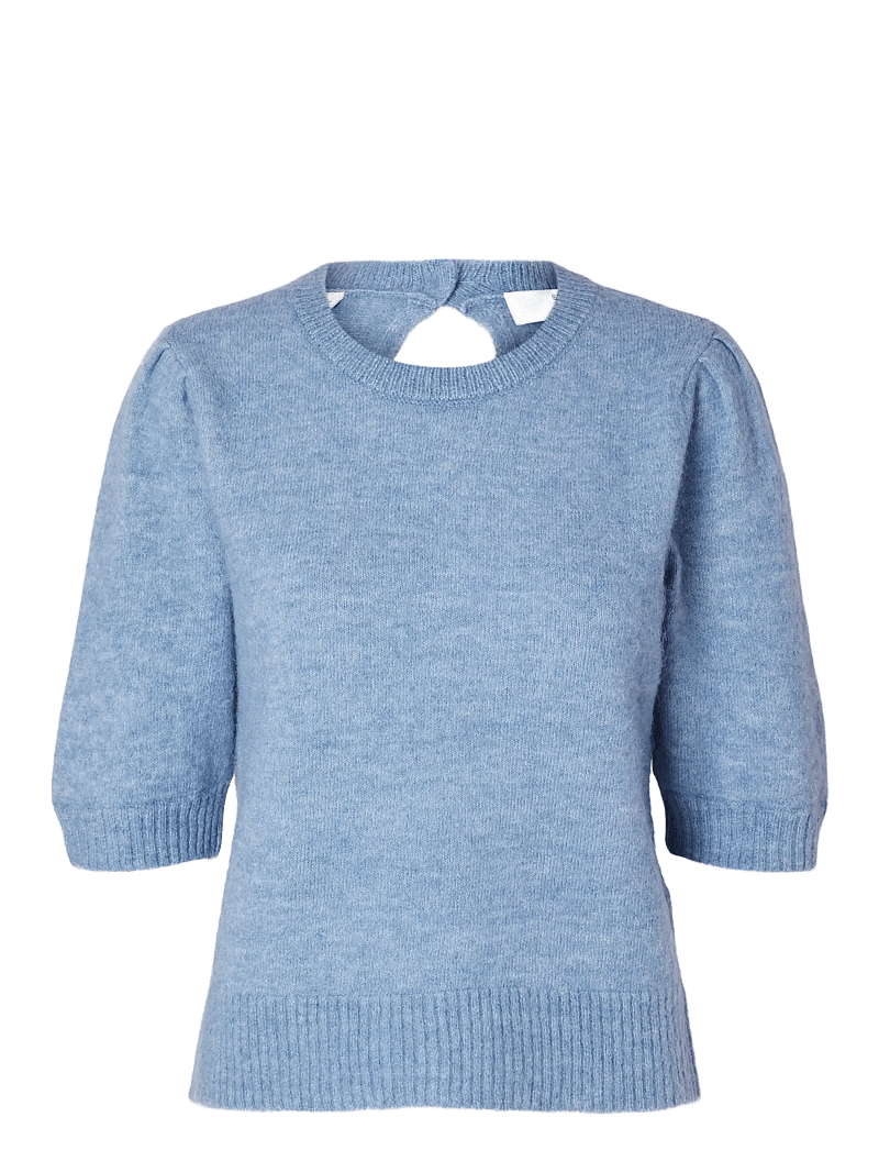 Selected - SLFLULU SS OPEN BACK KNIT O-NECK NOOS - striktrøjer - endless sky - 1