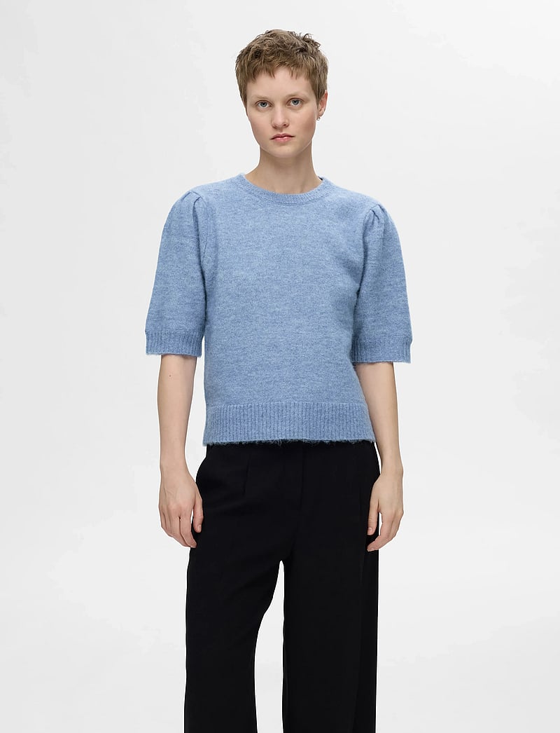Selected - SLFLULU SS OPEN BACK KNIT O-NECK NOOS - striktrøjer - endless sky - 0