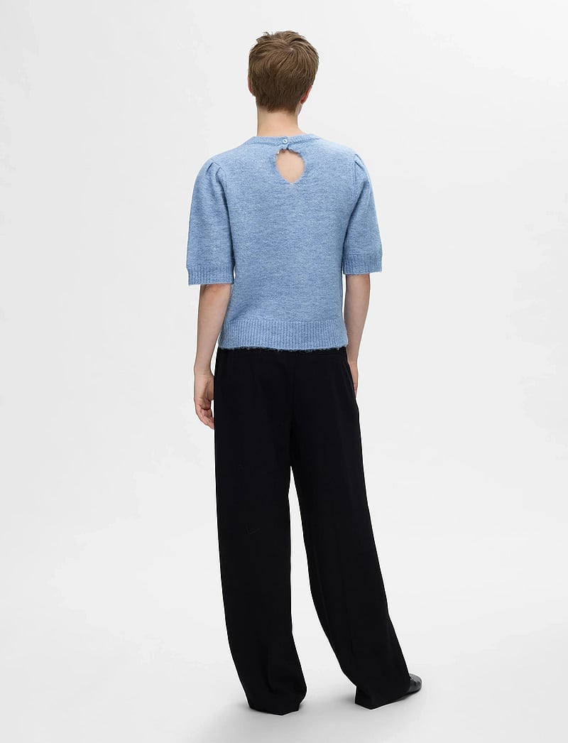Selected - SLFLULU SS OPEN BACK KNIT O-NECK NOOS - striktrøjer - endless sky - 2