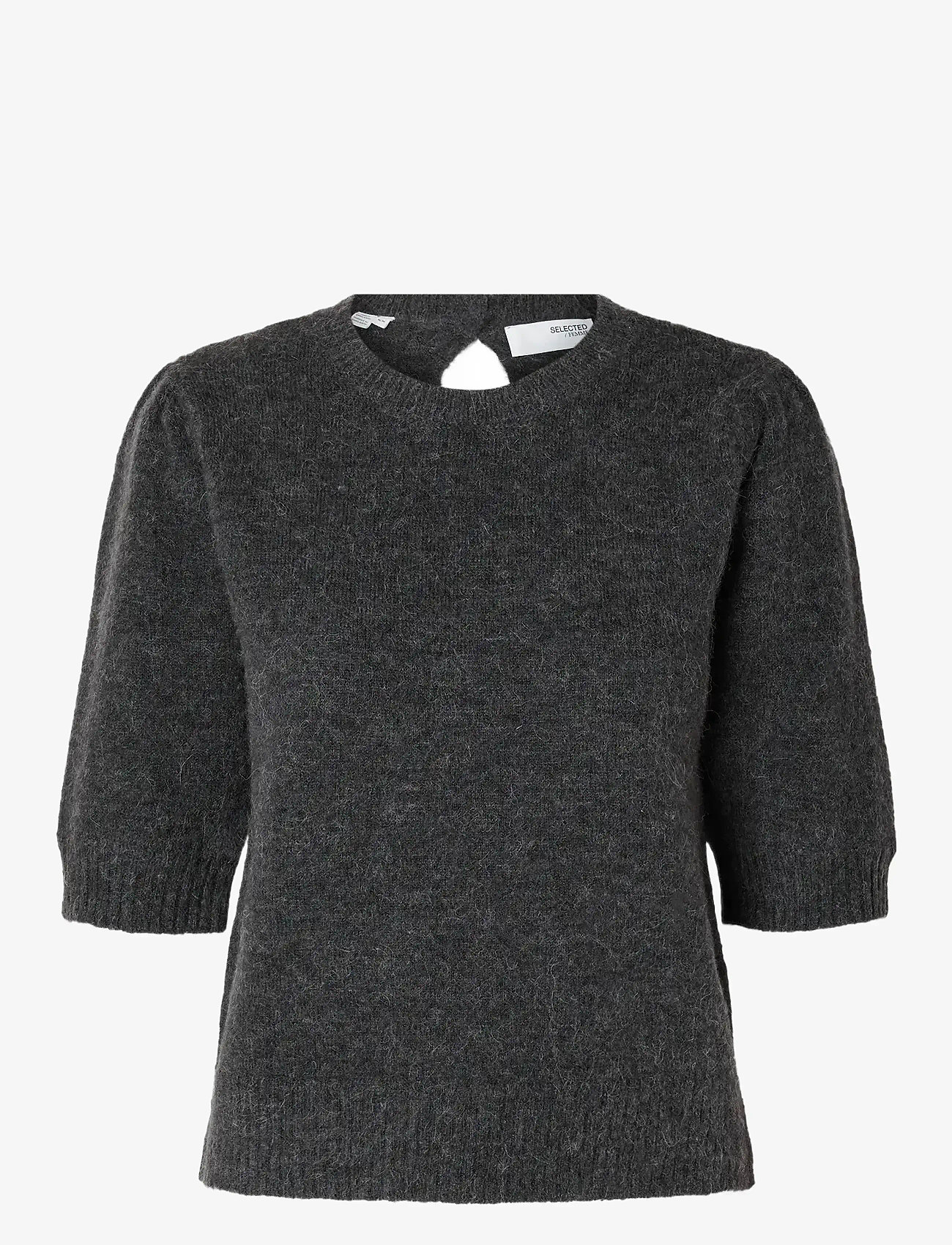 Selected - SLFLULU SS OPEN BACK KNIT O-NECK NOOS - stickade tröjor - volcanic ash - 1